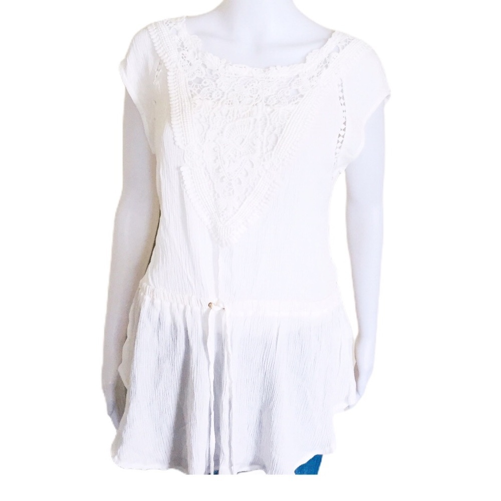 Cottagecore Boho Ivory Drop Sleeve Crochet Top Blouse XS Extra Small Dynamite